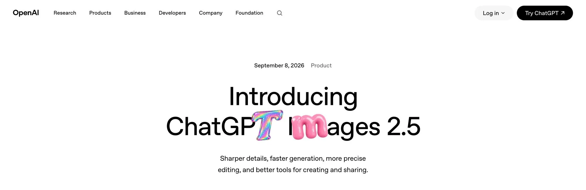 Скриншот шапки статьи OpenAI Introducing ChatGPT Images 2.5 с датой и подзаголовком